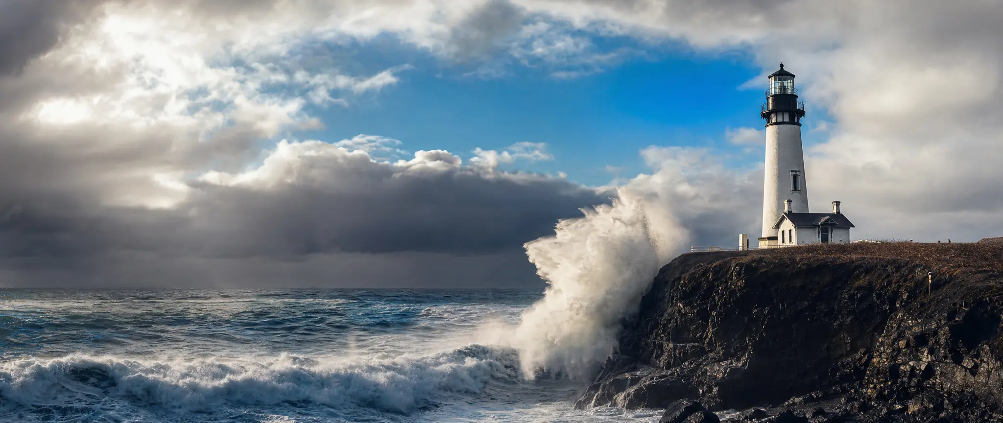 A lighthouse in a storm wave