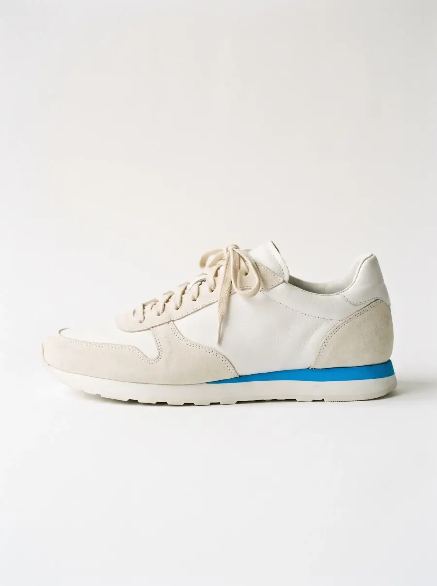 A plain white sneaker on a white background