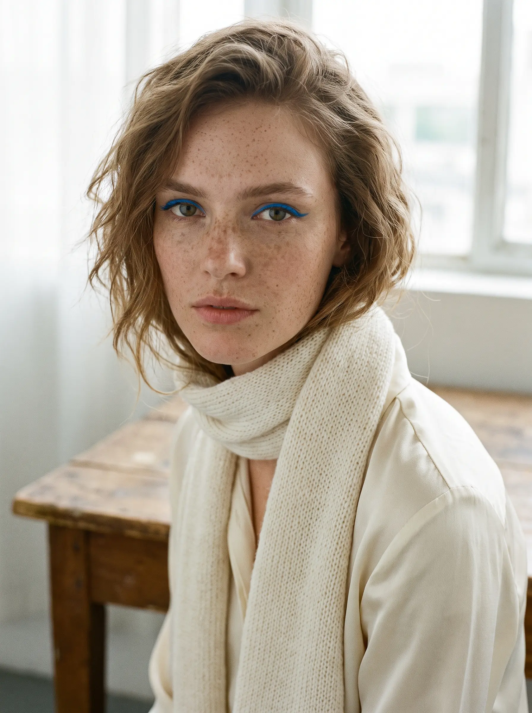 A beauty close-up with azure eyeliner