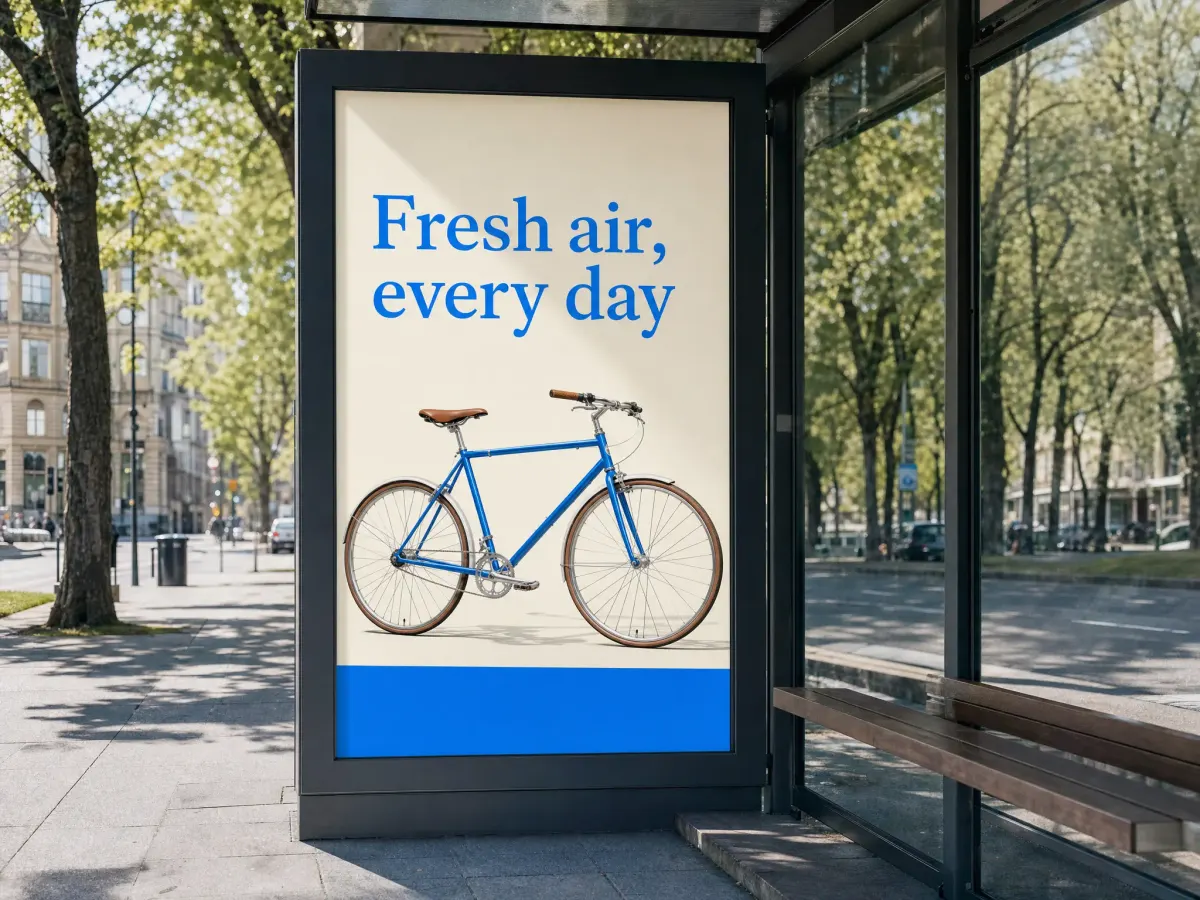 A bus-stop poster that reads "Fresh air