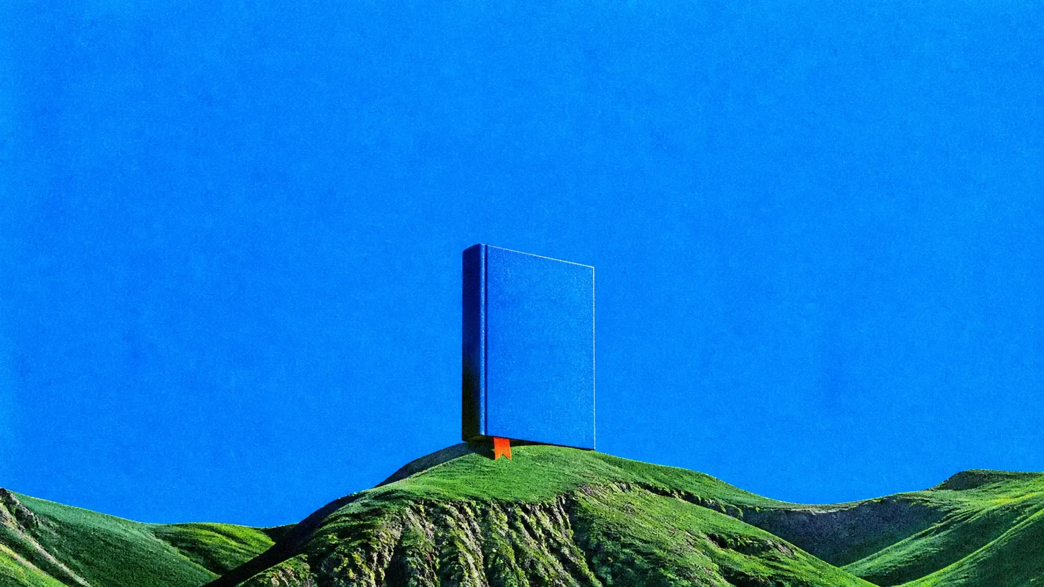 A tall bound report standing like a monolith on a green ridge