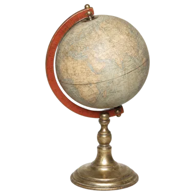 An antique desk globe on a brass stand