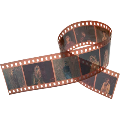 A curled strip of film negative