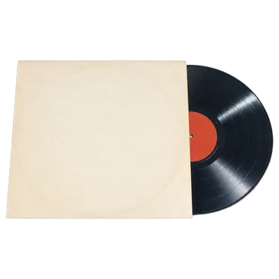 A black vinyl record half out of its sleeve