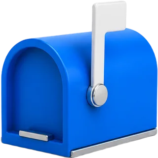 A blue mailbox with its flag up