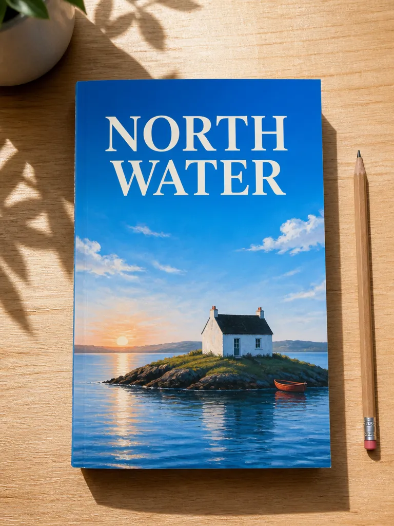 The finished cover for North Water on the same desk