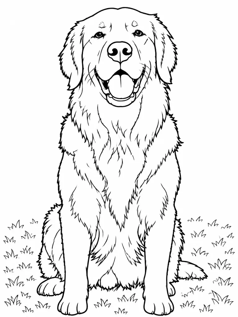 The same dog as a black and white coloring page