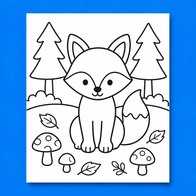 A fox coloring page for ages five to eight