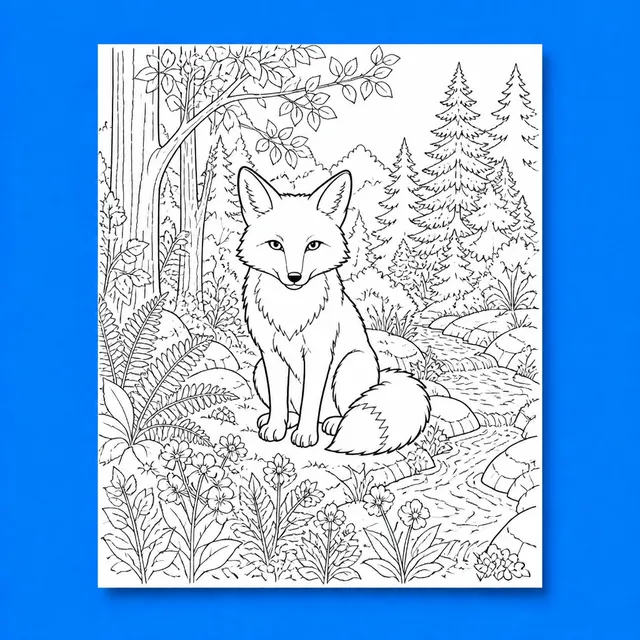 A detailed fox coloring page for ages nine to twelve