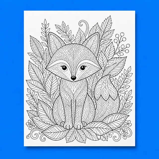 An intricate fox coloring page for adults
