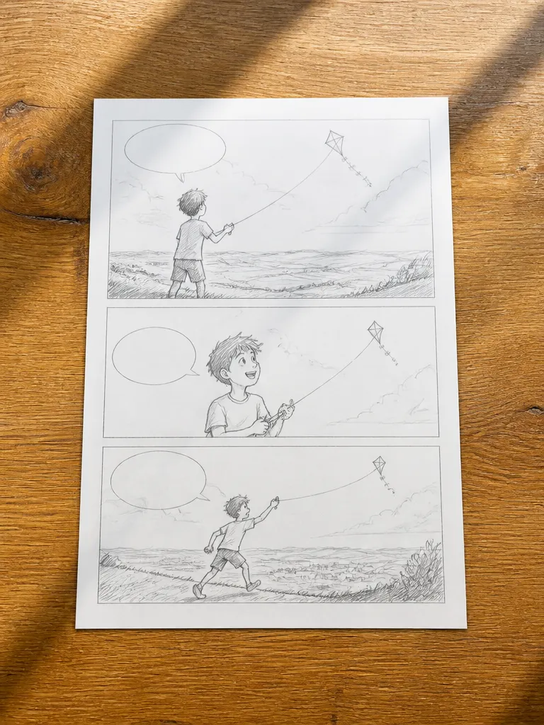A rough pencil thumbnail of a three-panel comic page