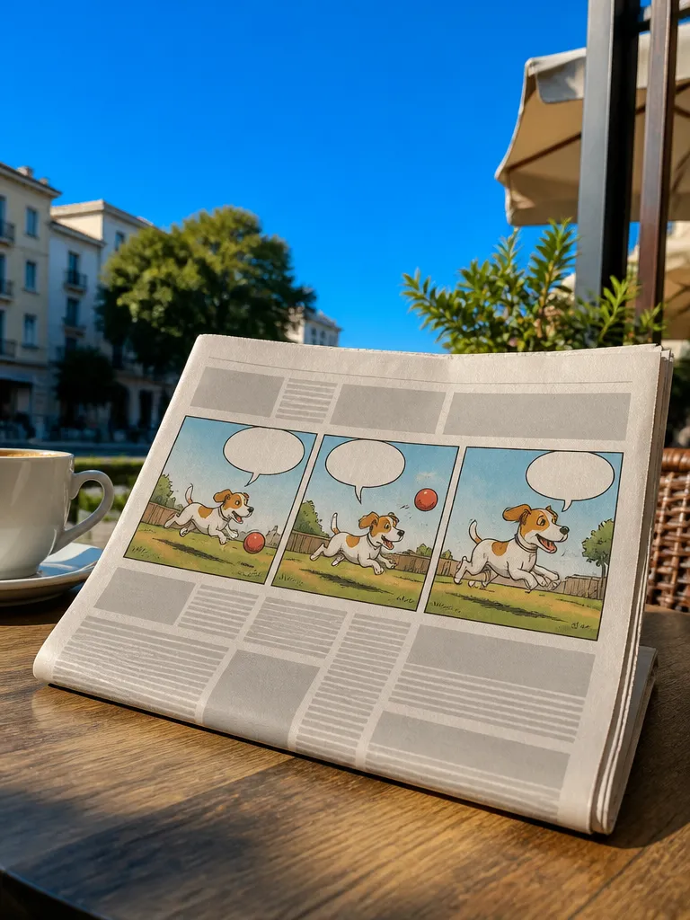 A comic strip on a folded newspaper in the sun