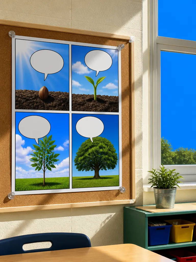 A comic strip pinned to a classroom board