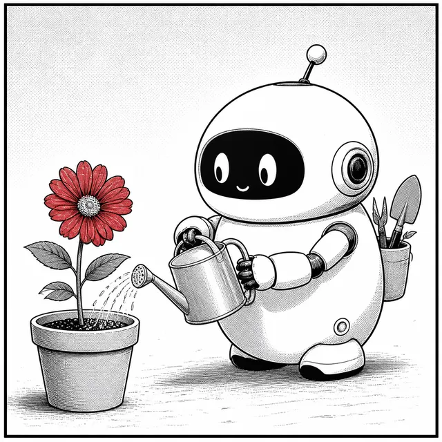A small robot gardener drawn as manga