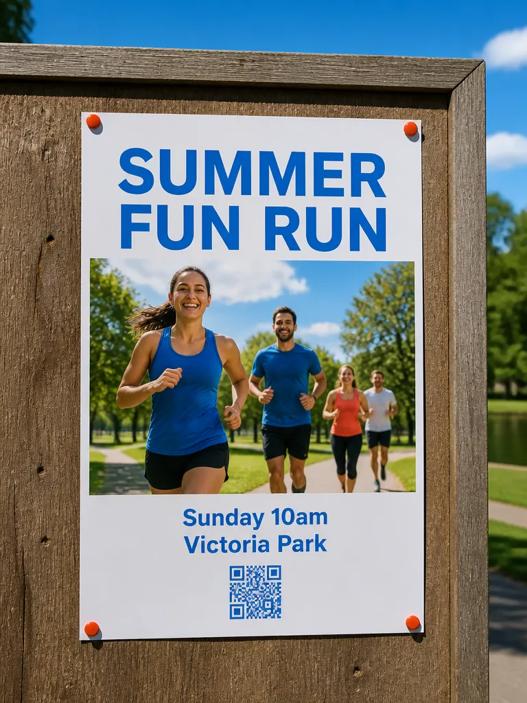 The same fun run flyer designed, on the same noticeboard