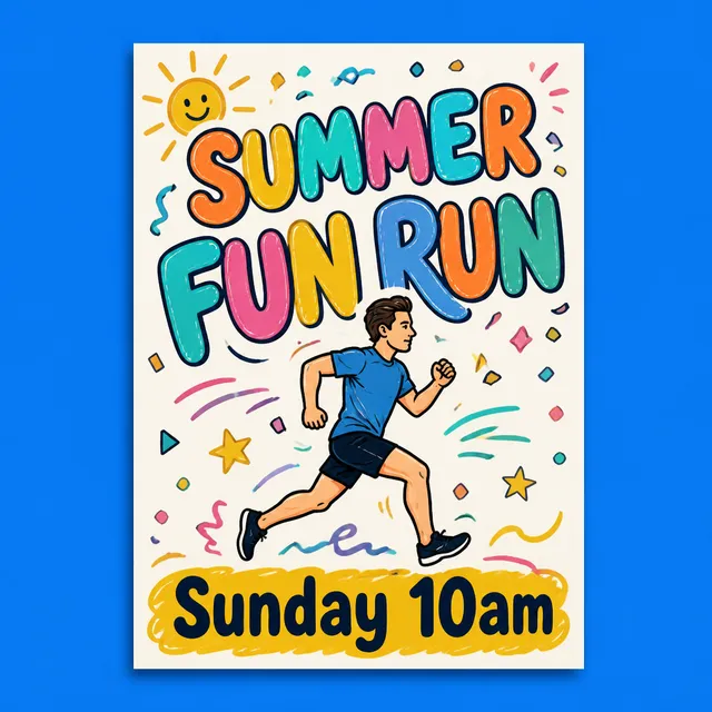 The fun run flyer in a playful style