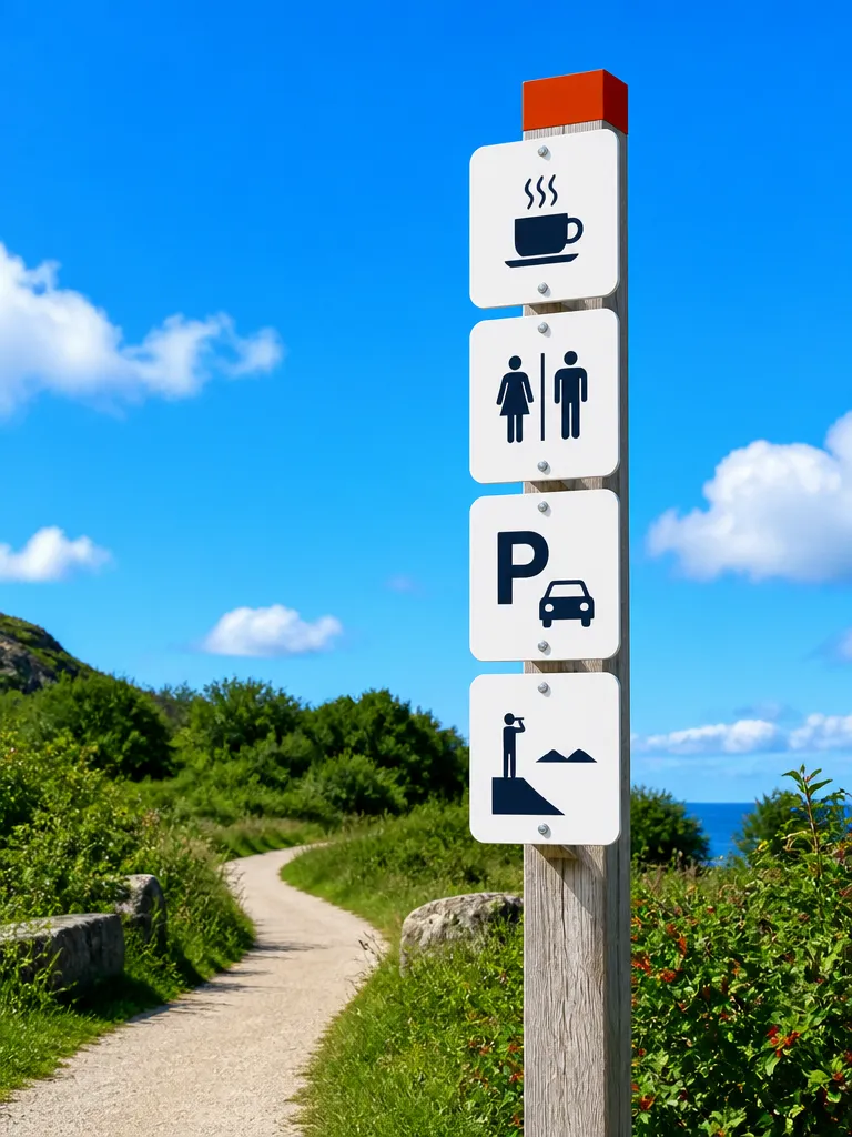 A wayfinding sign post with matching pictograms