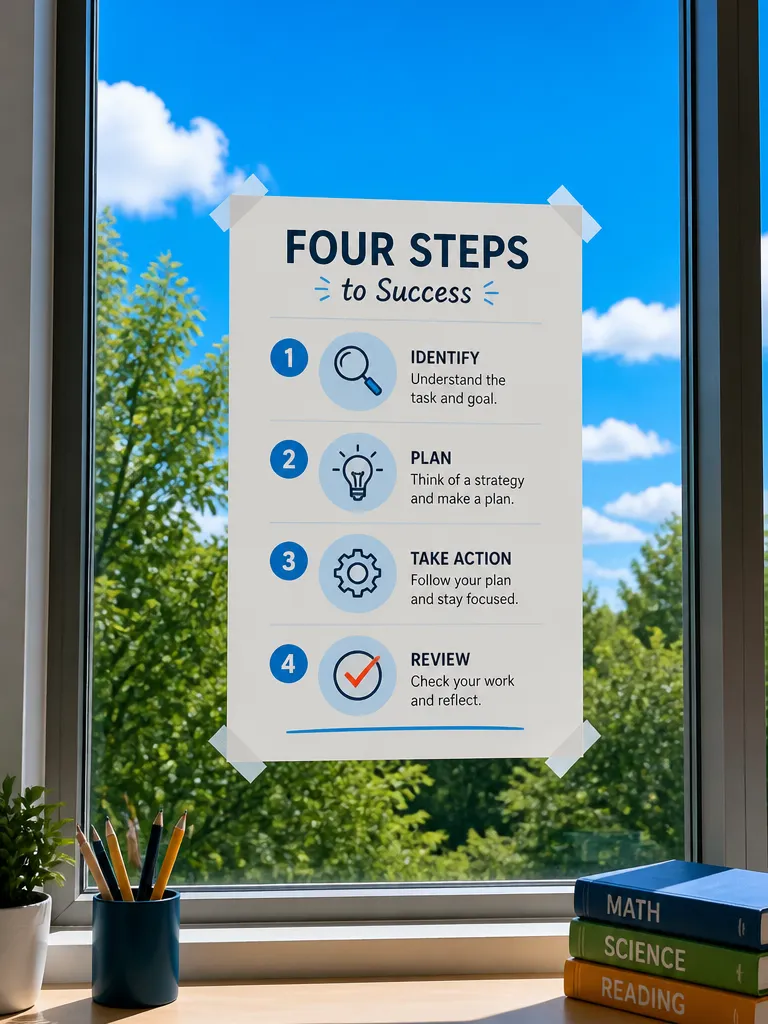 A process poster taped to a classroom window