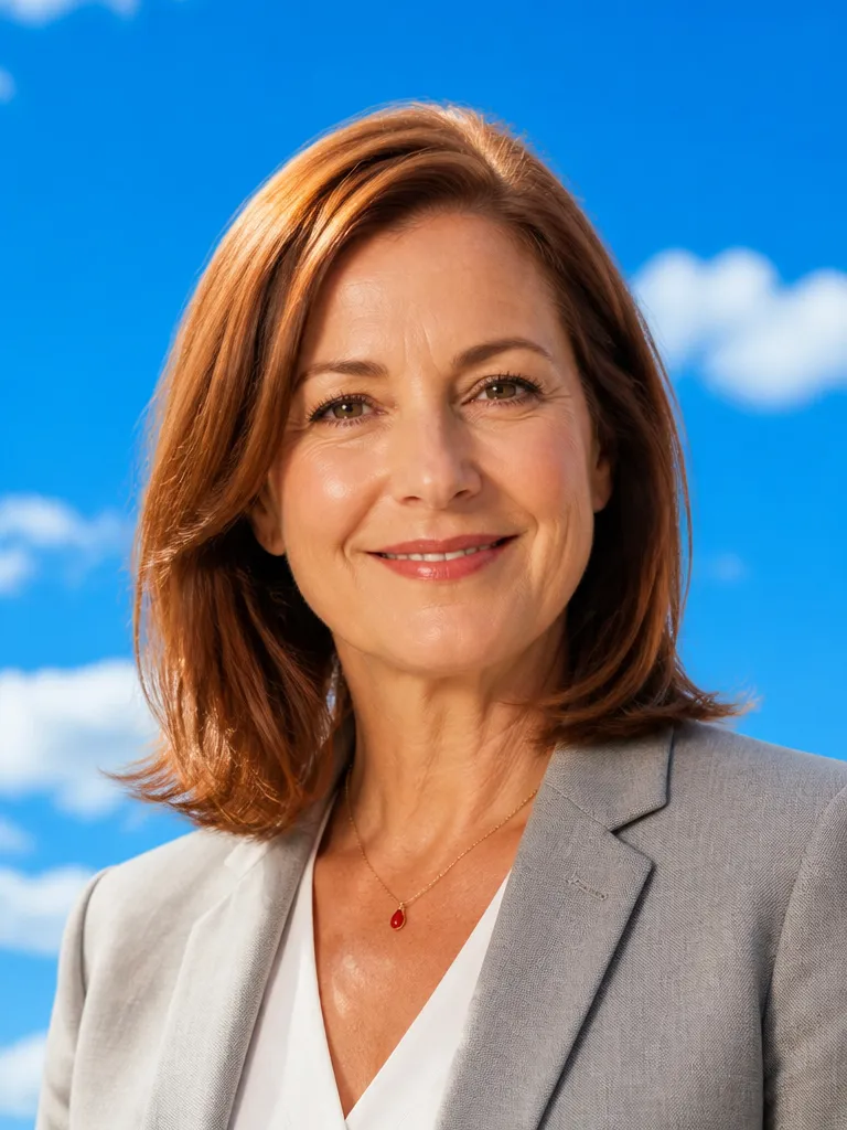 The same woman in a polished LinkedIn headshot