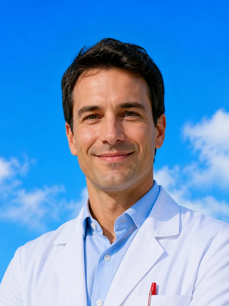 A headshot of a doctor in a white coat