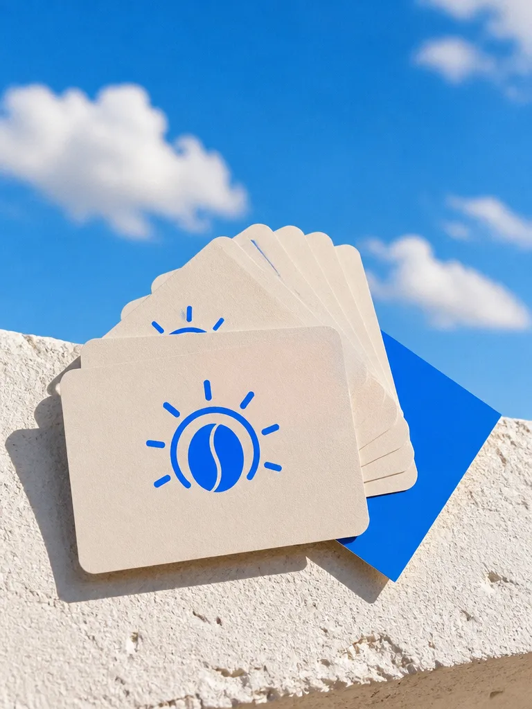 Business cards printed with the same sun and bean logo