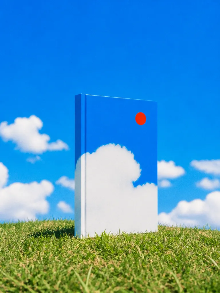 A hardcover book standing on grass