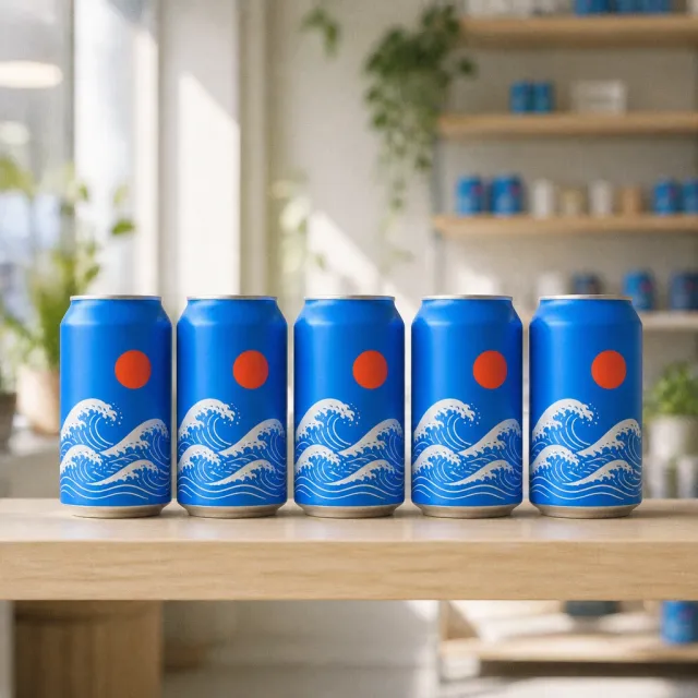 A row of the cans on a shop shelf