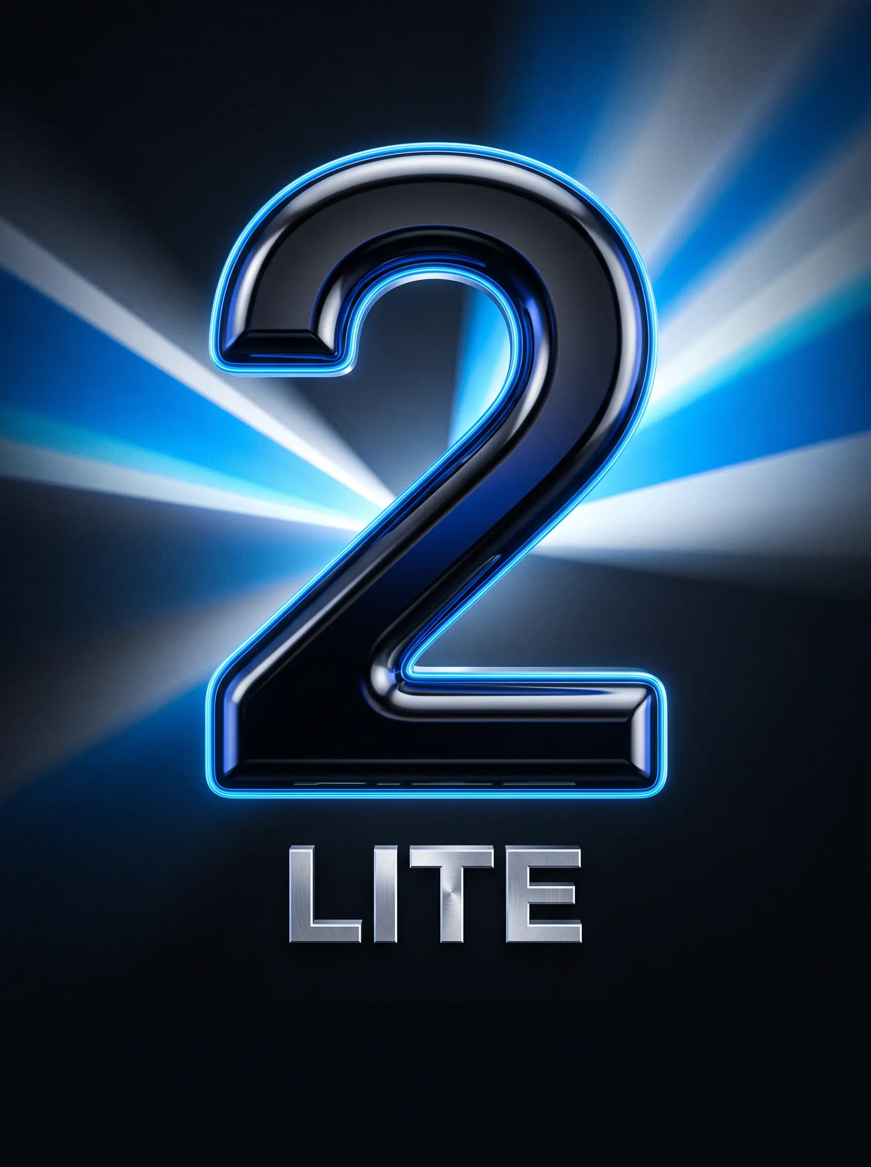 A black-chrome numeral 2 and silver LITE lettering with blue light rays