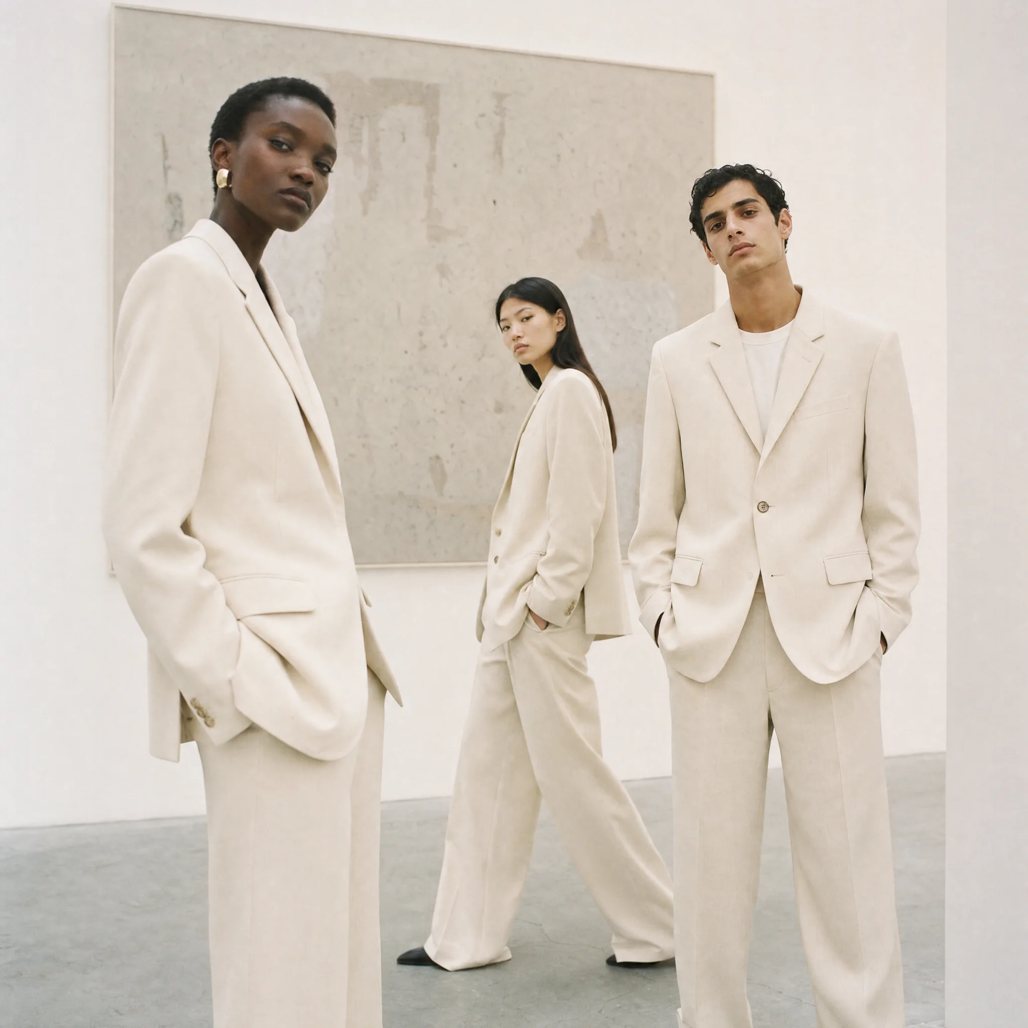Campaign hero: three models in matching cream