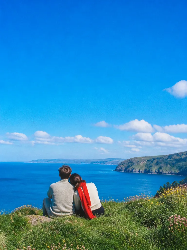 The edited photo of the couple under a clear blue sky