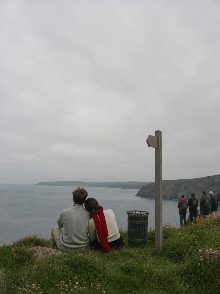 The original snapshot of a couple on a clifftop under a grey sky