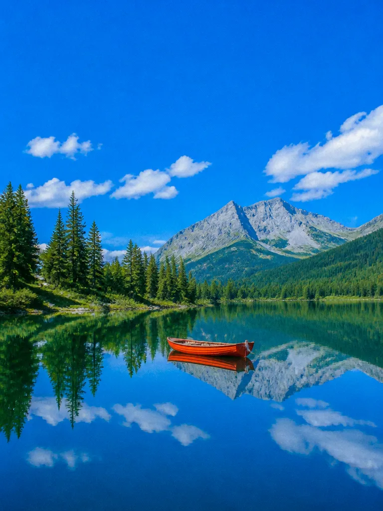 An alpine lake under a clear blue sky