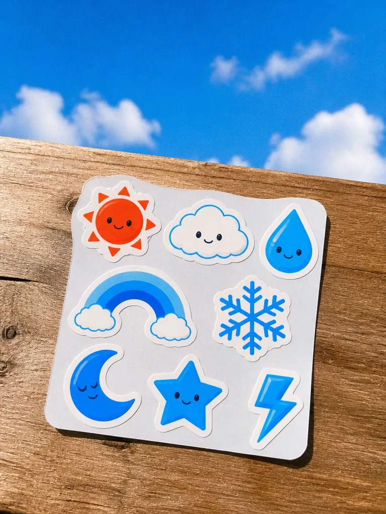 A sheet of small weather stickers