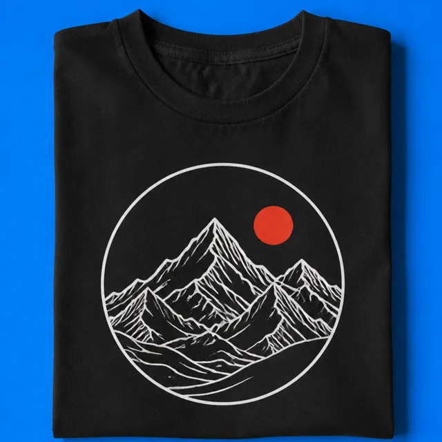 The mountain design on a black t-shirt