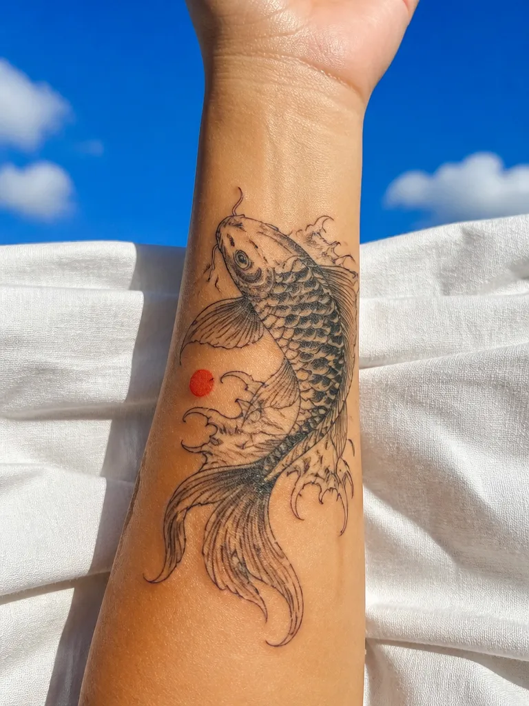 The koi fish tattoo inked on the same forearm