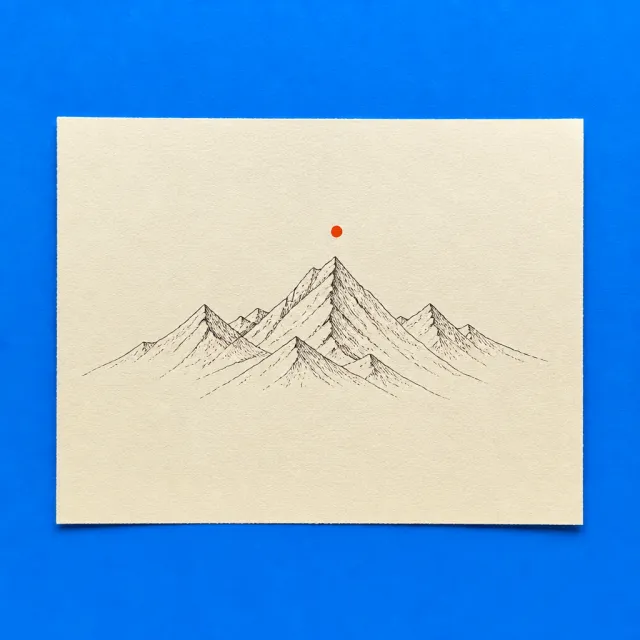 A mountain tattoo design in fine line