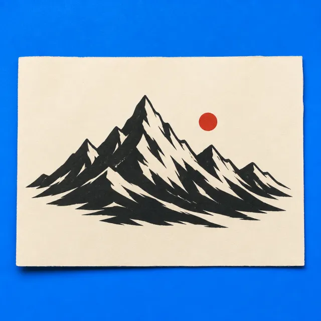 A mountain tattoo design in blackwork