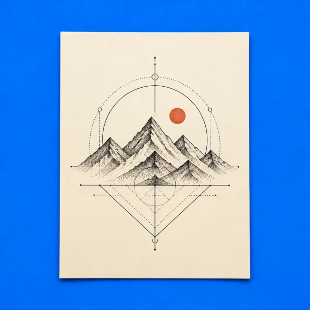 A mountain tattoo design in dotwork