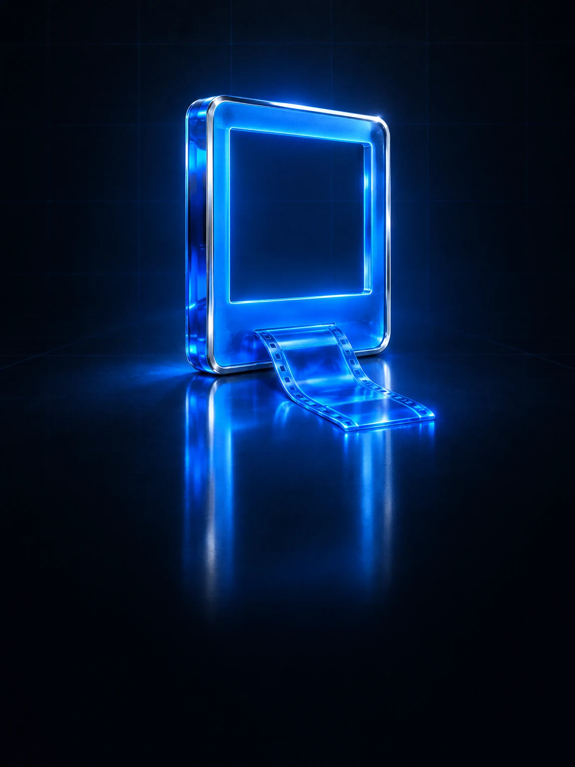 An azure glass photo frame with a strip of glass film curling out of it